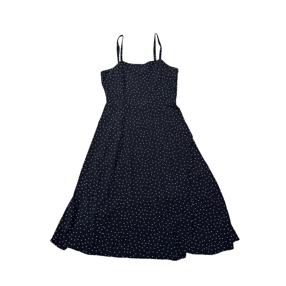 GAP Black Polka Dot Midi Dress Smocked Back Spaghetti Strap Tall‎ Large